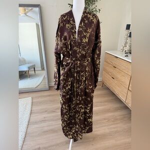 Elegant Brown Floral Kimono Robe